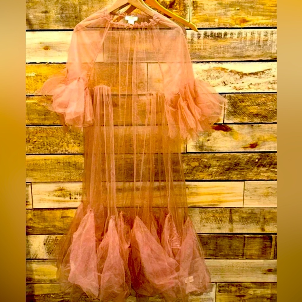NWOT Anthropologie Maeve Tulle Sheer Maxi Dress Topper One Size Pink Z53